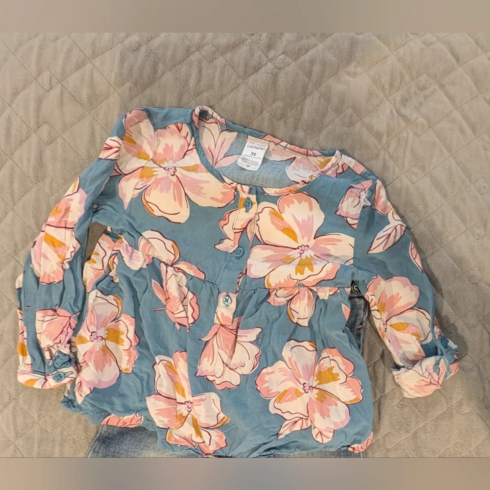 Carter's 3T Floral Blue Kids Shirt And Jeans